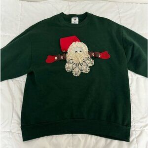 Vintage Grannycore Ugly Christmas Santa Sweater Handmade Sweatshirt Oversized